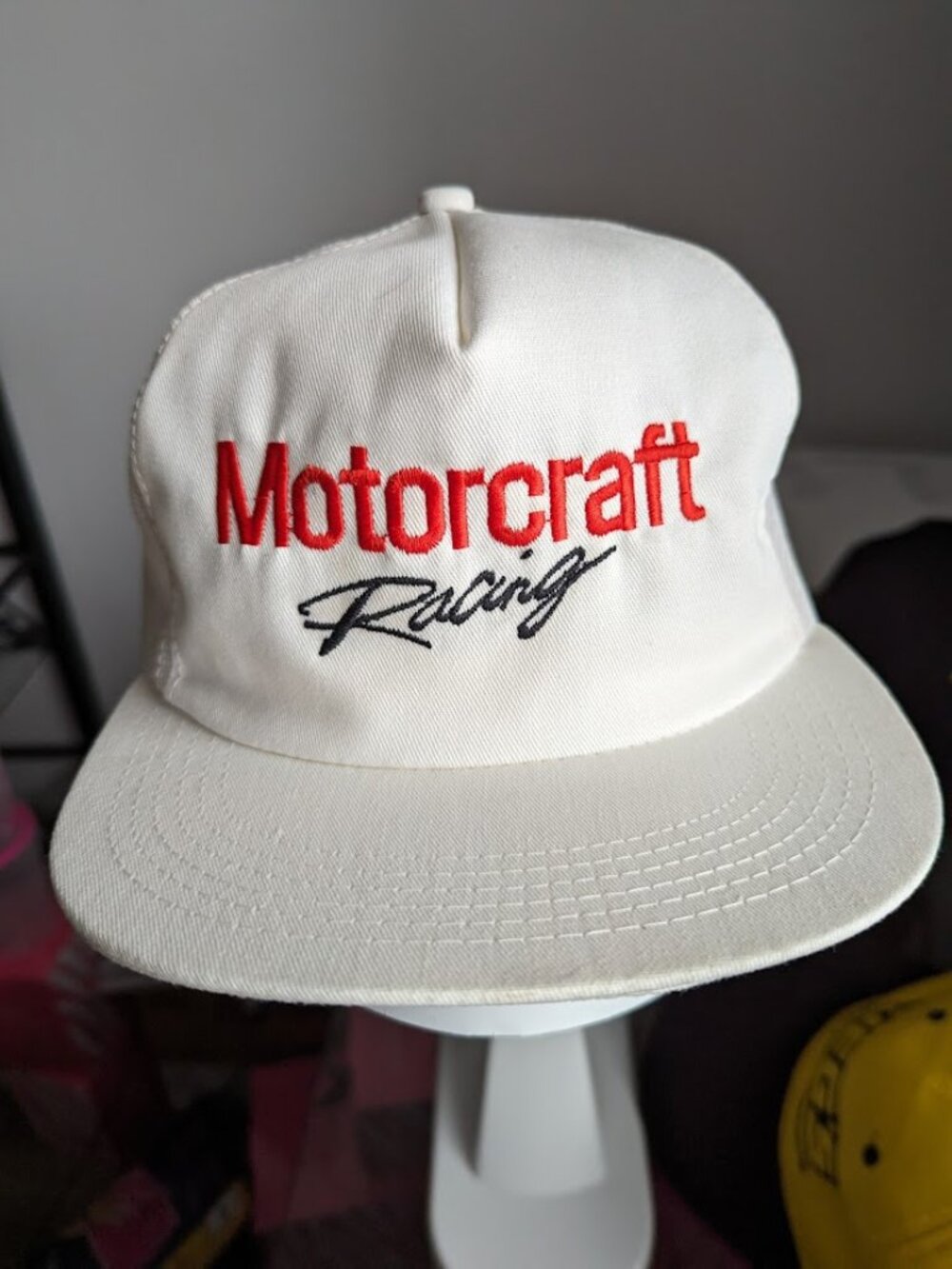 Vintage Motorcraft Racing Hat Cap Snap Back White Trucker Mens 80s